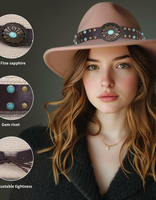 Load image into Gallery viewer, Whistlone Handmade Embroidery Hat Band Studded Sapphire Rivets Cowboy Fedora
