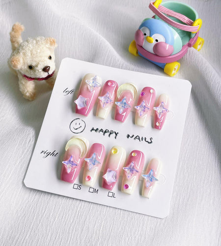 10PCS Handmade Luxury 3D Press-On Nails Reusable Hand-Painted Gel Kit CL-9006-L
