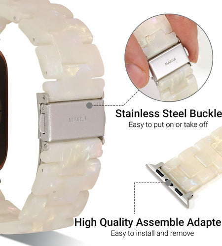 MAIRUI Resin Watch Band for Apple Watch 38-41mm Series 1-9 SE Iridescent White