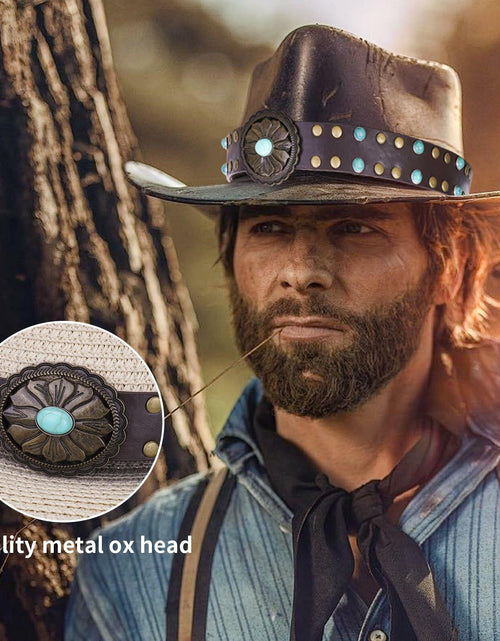 Load image into Gallery viewer, Whistlone Handmade Embroidery Hat Band Studded Sapphire Rivets Cowboy Fedora
