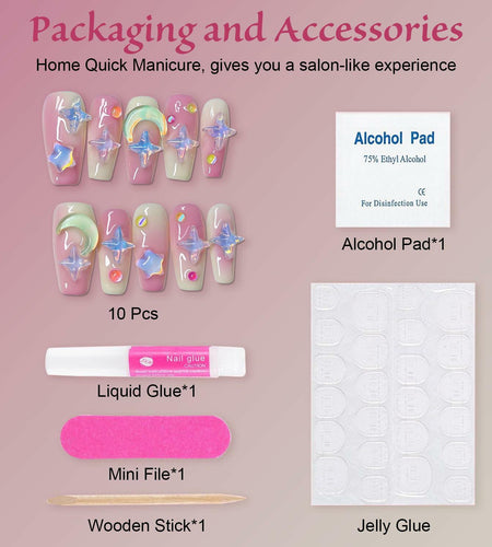 10PCS Handmade Luxury 3D Press-On Nails Reusable Hand-Painted Gel Kit CL-9006-L