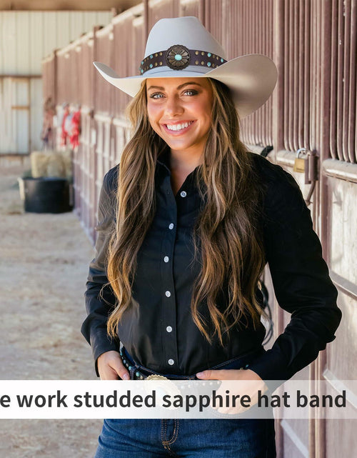Load image into Gallery viewer, Whistlone Handmade Embroidery Hat Band Studded Sapphire Rivets Cowboy Fedora
