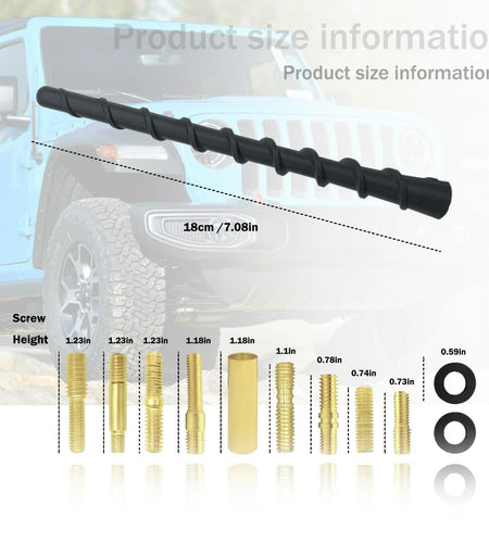Universal 7" Car Radio Rubber Antenna AM/FM Roof or Side Mount with 9 Screws