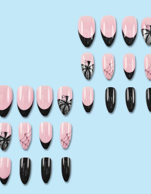 Load image into Gallery viewer, 24PCS Halloween Short Almond Press-On Nails Pink &amp; Black Pumpkin Spider Web
