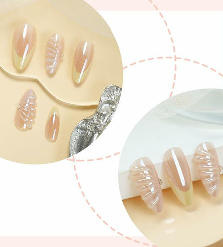 Butterfly Nail Art Clear Acrylic Almond Nails Gold Tips 3D Rhinestone