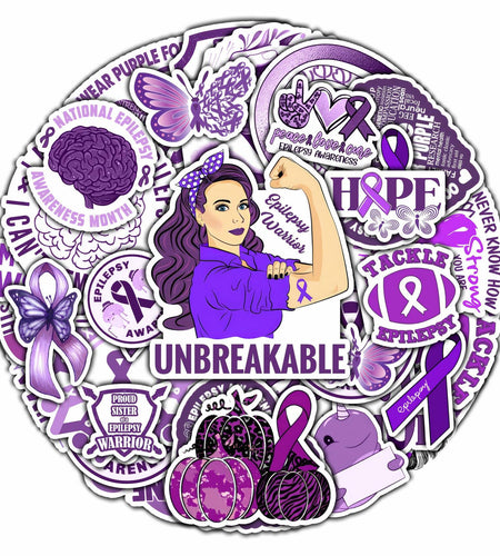 BIGZORO 50PCS Epilepsy Awareness Stickers Ribbon Vinyl Decals Waterproof