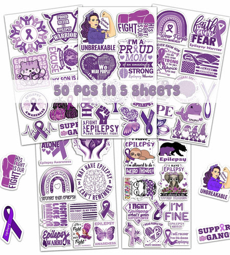 BIGZORO 50PCS Epilepsy Awareness Stickers Ribbon Vinyl Decals Waterproof