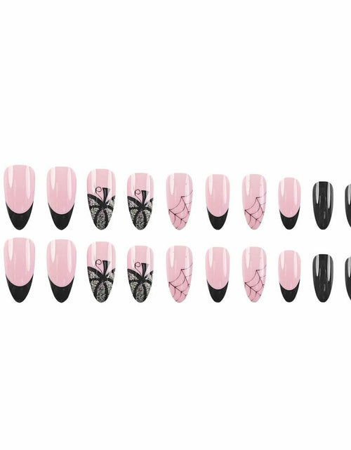 Load image into Gallery viewer, 24PCS Halloween Short Almond Press-On Nails Pink &amp; Black Pumpkin Spider Web
