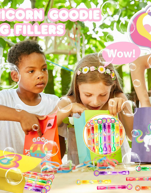 Load image into Gallery viewer, 60PCS Cute Unicorn Party Favors 12 DIY Bubble Wands Birthday Goodie Bags
