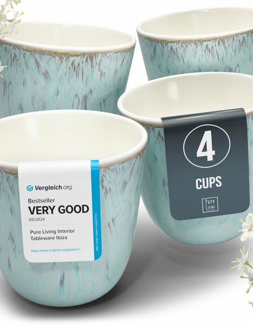Load image into Gallery viewer, Stoneware Coffee Mug Set of 4 Modern Beige Blue Ceramic Cups 14.5oz
