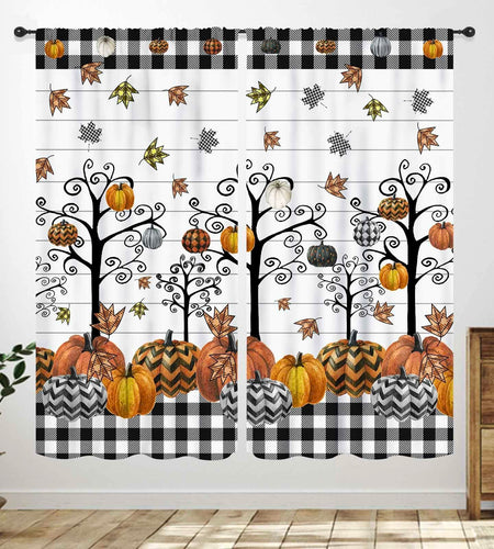 Fall Themed Curtains Autumn Leaves Halloween Pumpkin Drapes 42x45 Inch