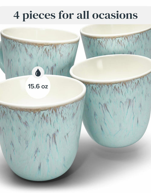 Load image into Gallery viewer, Stoneware Coffee Mug Set of 4 Modern Beige Blue Ceramic Cups 14.5oz
