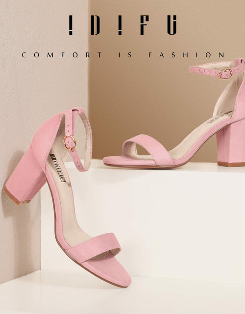 Load image into Gallery viewer, IDIFU Cookie-MI 3" Block Heel Sandals Pink Suede Open Toe Women US 8 B(M)
