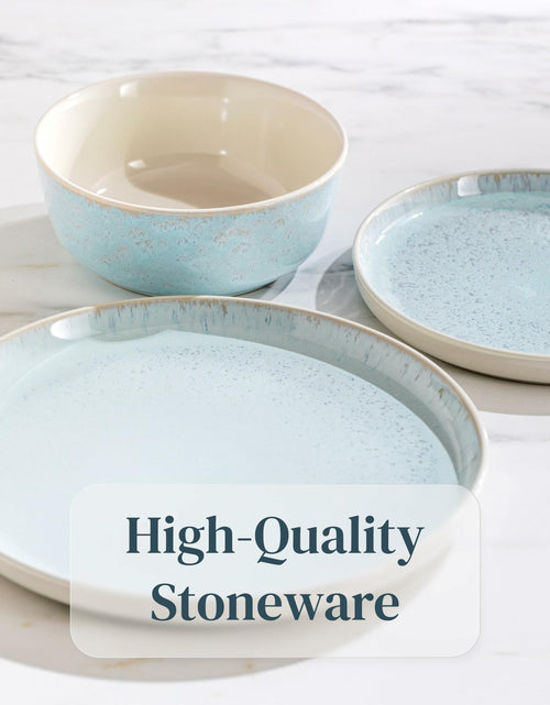 Load image into Gallery viewer, Stoneware Coffee Mug Set of 4 Modern Beige Blue Ceramic Cups 14.5oz
