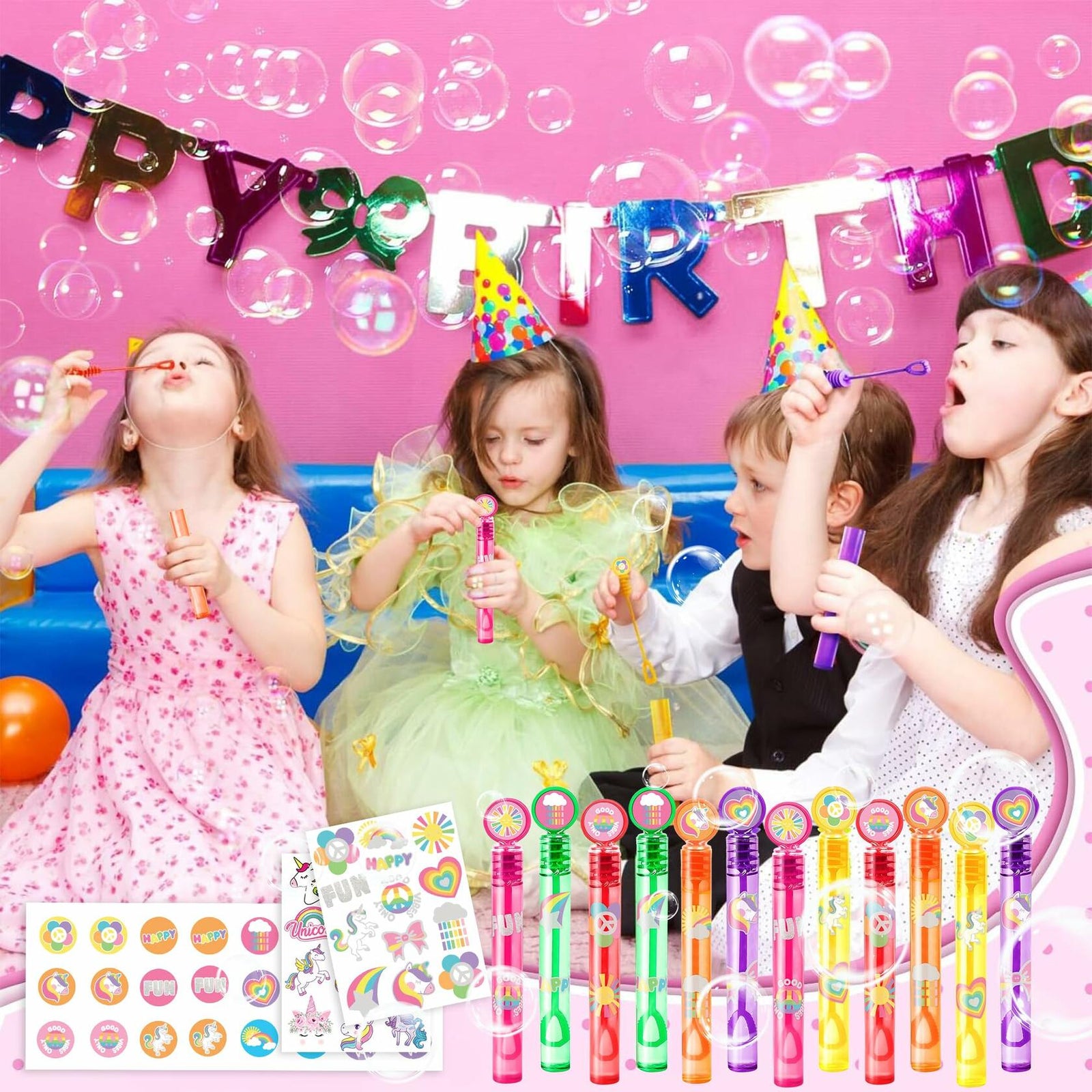 60PCS Cute Unicorn Party Favors 12 DIY Bubble Wands Birthday Goodie Bags