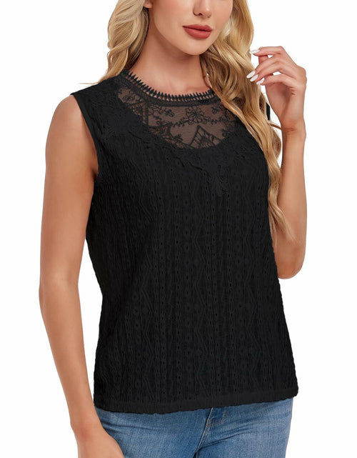 Load image into Gallery viewer, AGWISH Women’s Lace Tank Top Sleeveless Summer Casual Slim Fit Black S
