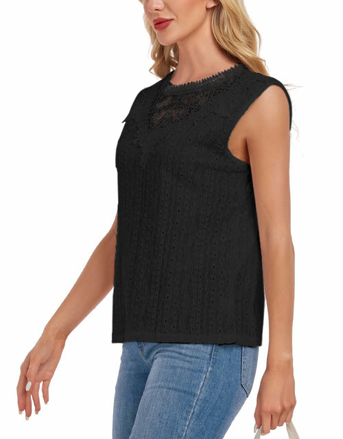 Load image into Gallery viewer, AGWISH Women’s Lace Tank Top Sleeveless Summer Casual Slim Fit Black S
