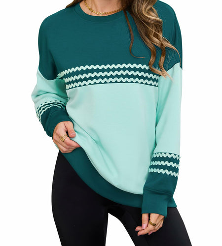 BMJL Women’s Oversized Sweatshirt Long Sleeve Crewneck Pullover Turquoise M