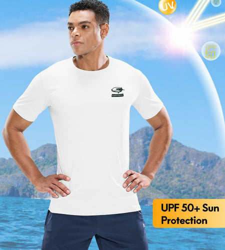 Haimont Men’s Sun Protection Fishing Shirt Short Sleeve White L Lightweight