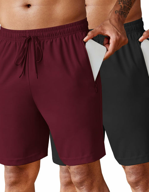 Load image into Gallery viewer, COOFANDY Men’s 7" Workout Gym Shorts 2-Pack Lightweight with Zipper Wine/Black
