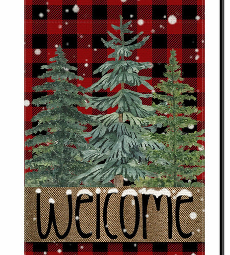 Christmas Tree Red Welcome Garden Flag 12x18” Double-Sided Winter Xmas Yard