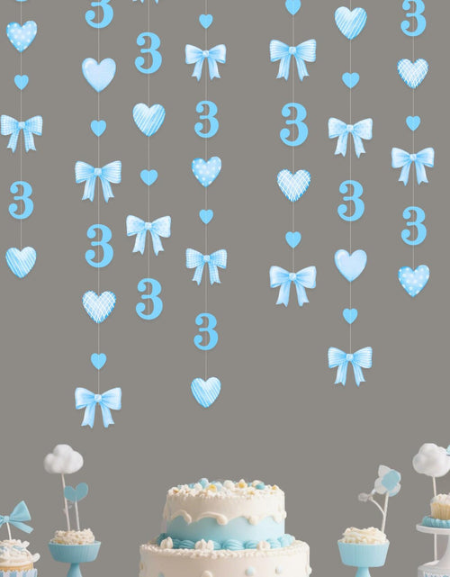 Load image into Gallery viewer, 40Ft Blue 3rd Birthday Bow Garland Banner Heart Streamer Party Decor
