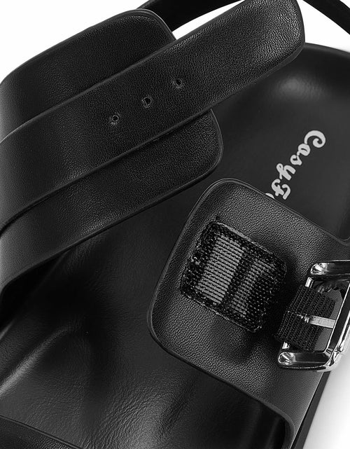 Load image into Gallery viewer, CosyFever Women’s Black Slip On Flat Sandals Adjustable Strap Size 9
