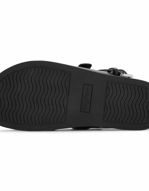 Load image into Gallery viewer, CosyFever Women’s Black Slip On Flat Sandals Adjustable Strap Size 9
