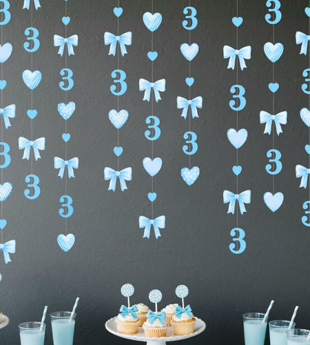 40Ft Blue 3rd Birthday Bow Garland Banner Heart Streamer Party Decor