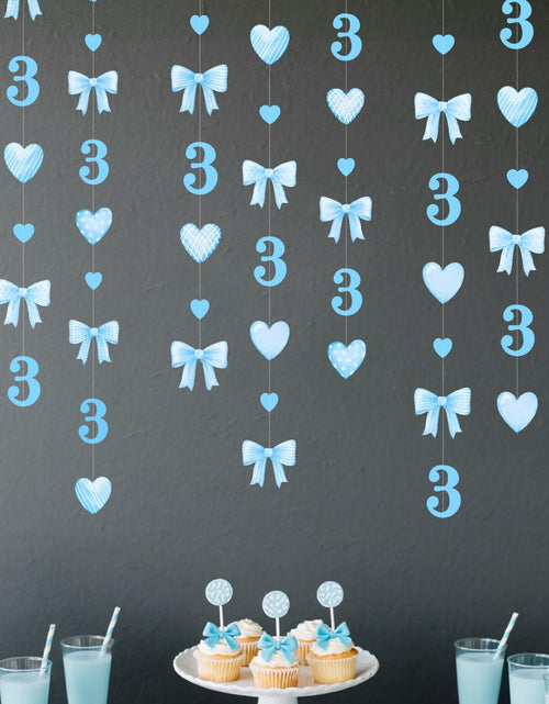 Load image into Gallery viewer, 40Ft Blue 3rd Birthday Bow Garland Banner Heart Streamer Party Decor
