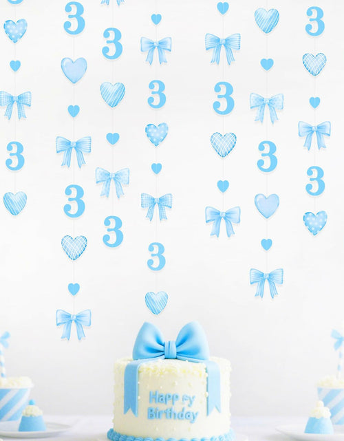 Load image into Gallery viewer, 40Ft Blue 3rd Birthday Bow Garland Banner Heart Streamer Party Decor

