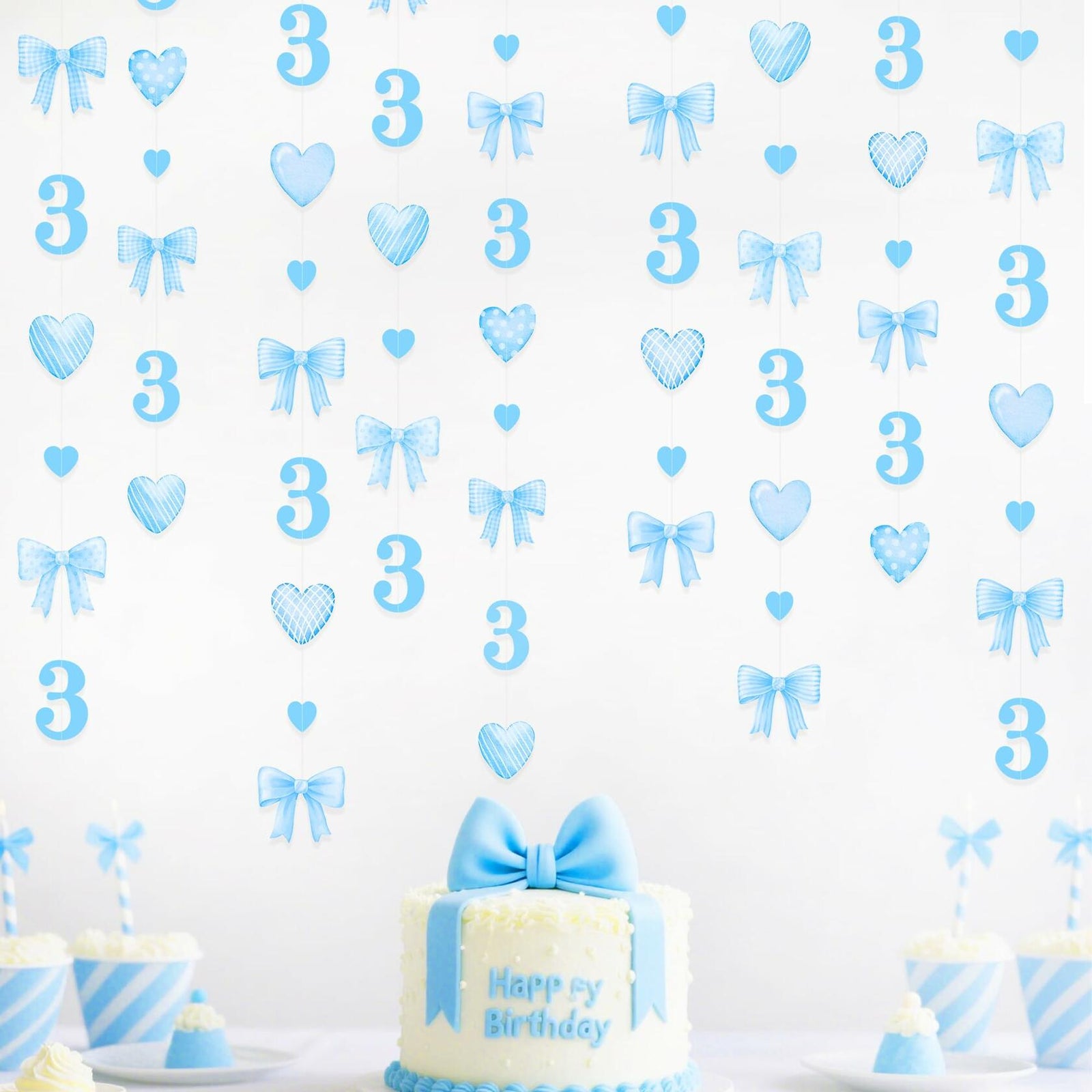 40Ft Blue 3rd Birthday Bow Garland Banner Heart Streamer Party Decor