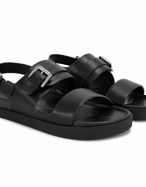 Load image into Gallery viewer, CosyFever Women’s Black Slip On Flat Sandals Adjustable Strap Size 9
