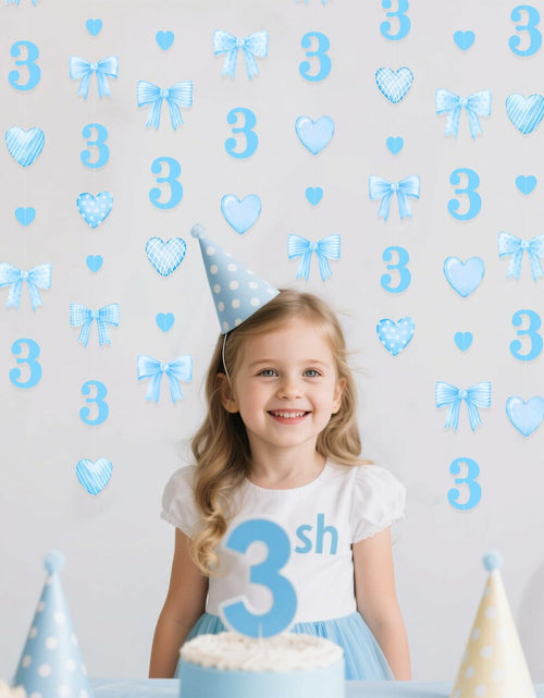 Load image into Gallery viewer, 40Ft Blue 3rd Birthday Bow Garland Banner Heart Streamer Party Decor
