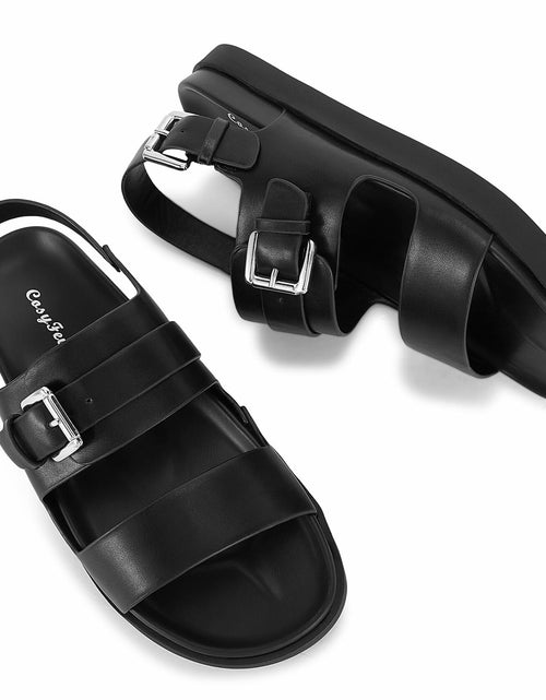 Load image into Gallery viewer, CosyFever Women’s Black Slip On Flat Sandals Adjustable Strap Size 9
