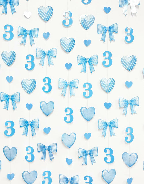 Load image into Gallery viewer, 40Ft Blue 3rd Birthday Bow Garland Banner Heart Streamer Party Decor
