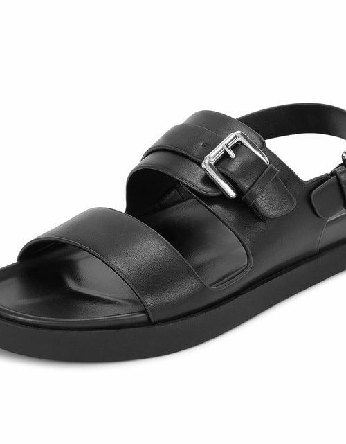Load image into Gallery viewer, CosyFever Women’s Black Slip On Flat Sandals Adjustable Strap Size 9
