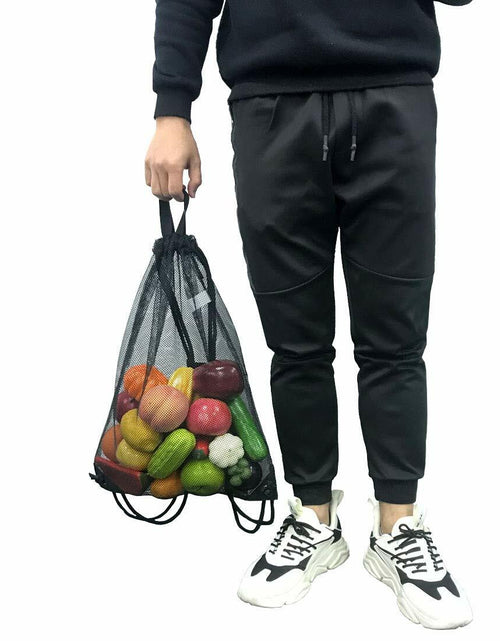 Load image into Gallery viewer, HOLYLUCK Mesh Drawstring Bag for Swimming Beach Camping Black 1pc
