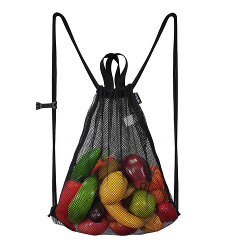 HOLYLUCK Mesh Drawstring Bag for Swimming Beach Camping Black 1pc