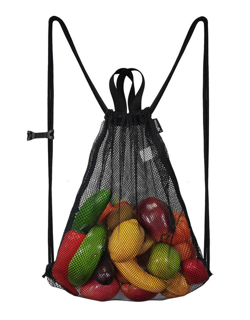 Load image into Gallery viewer, HOLYLUCK Mesh Drawstring Bag for Swimming Beach Camping Black 1pc
