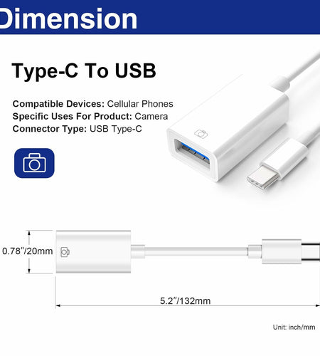 Usdrwam 8-Pin Male to USB 3.0 Female OTG Adapter Cable 2 Ports