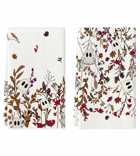 Artoid Mode Ghost Wildflower Halloween Kitchen Towels 18x26 Inch Set of 2 Beige