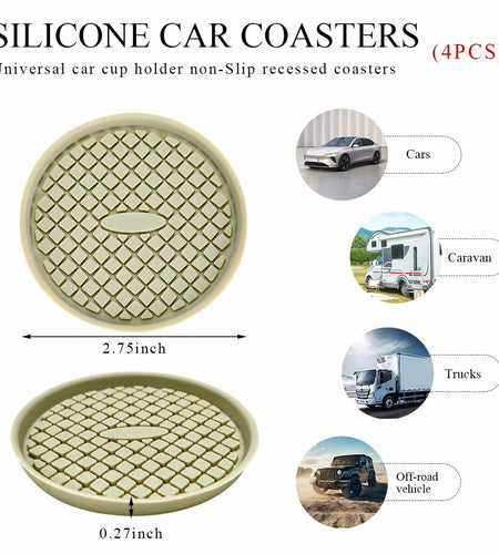 Yourkar 4 PCS Car Cup Holder Coasters 2.75in Silicone Non-Slip Yellow