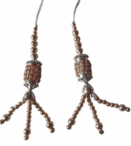 Beaded Latkan Handmade Ethnic Decorative Hanging Tassel Blouse 1 Pair Coffee