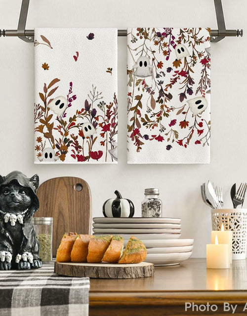 Load image into Gallery viewer, Artoid Mode Ghost Wildflower Halloween Kitchen Towels 18x26 Inch Set of 2 Beige

