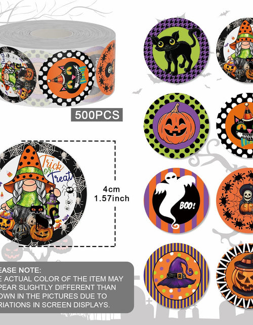 Load image into Gallery viewer, ZAEW Halloween Sticker Roll 500pcs 1.5" Gnome Pumpkins Cats Ghost Colored
