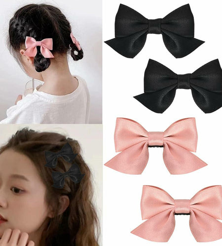 Hair Bow Clips for Women & Girls 4PCS Pink Black Bow Knot Hair Barrette