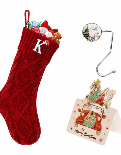 Load image into Gallery viewer, CRSTAFU Personalized Christmas Stocking 20” Red Monogram Embroidered
