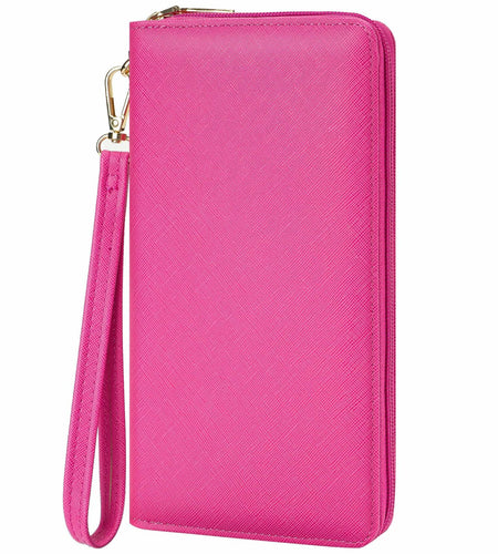 Chelmon Women's Vegan Leather Clutch Wallet with Zip, Hand Strap, Large Capacity