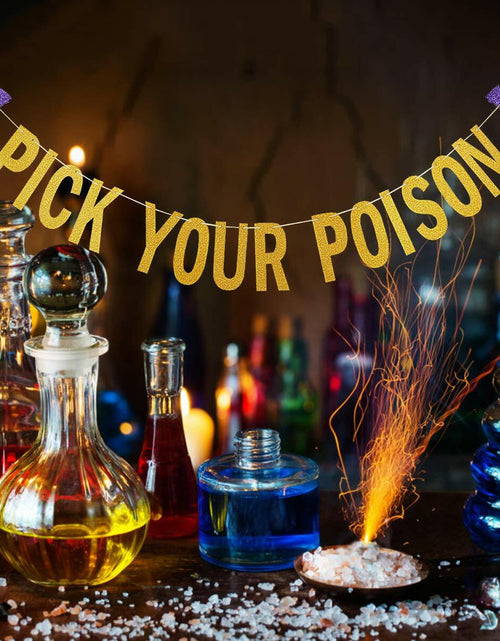Load image into Gallery viewer, LeeSky Gold Glitter Pick Your Poison Halloween Party Banner Paper Letter Print

